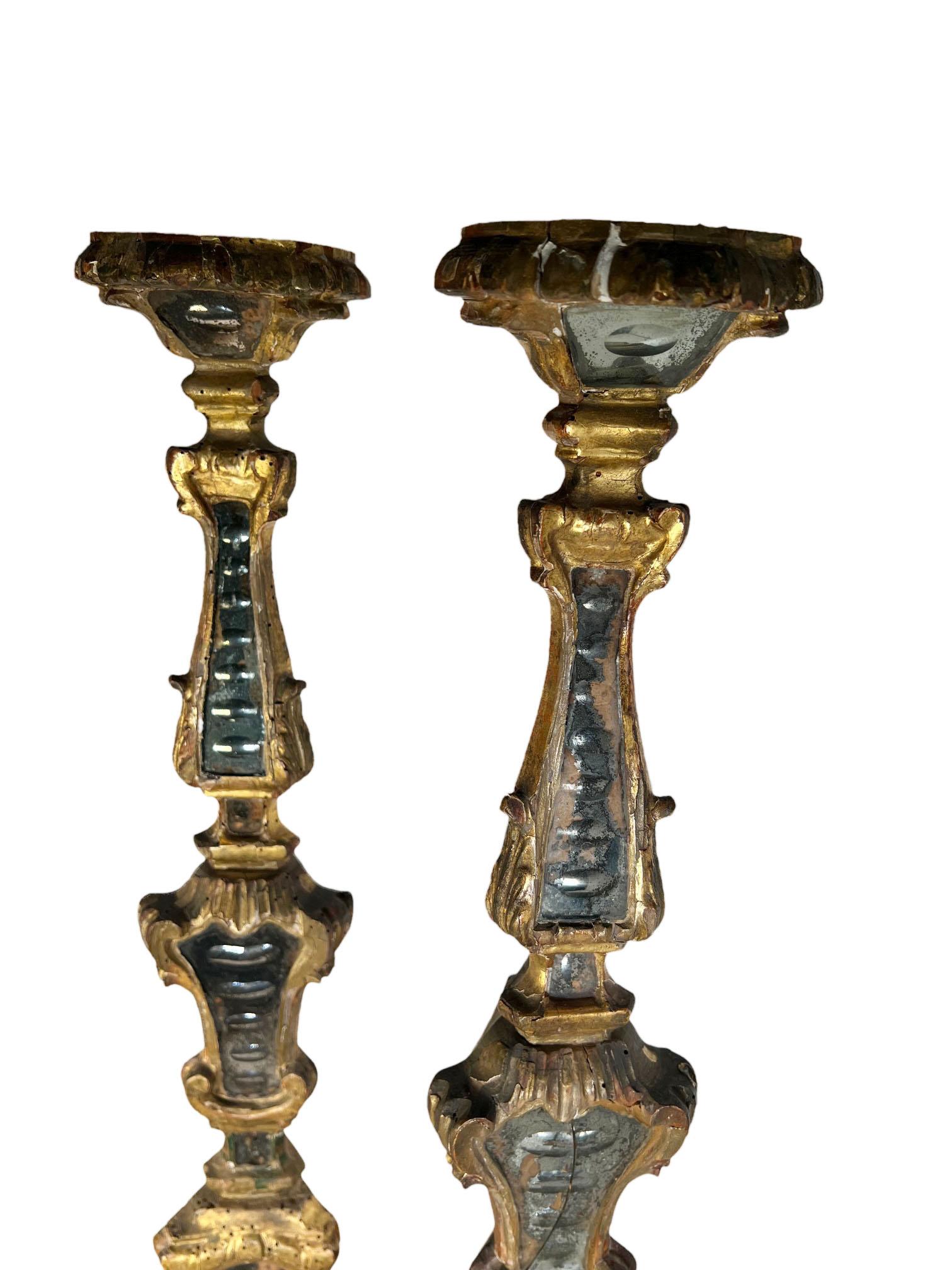 Early 19th Century Italian Candlesticks With Engraved Mirrors  For Sale