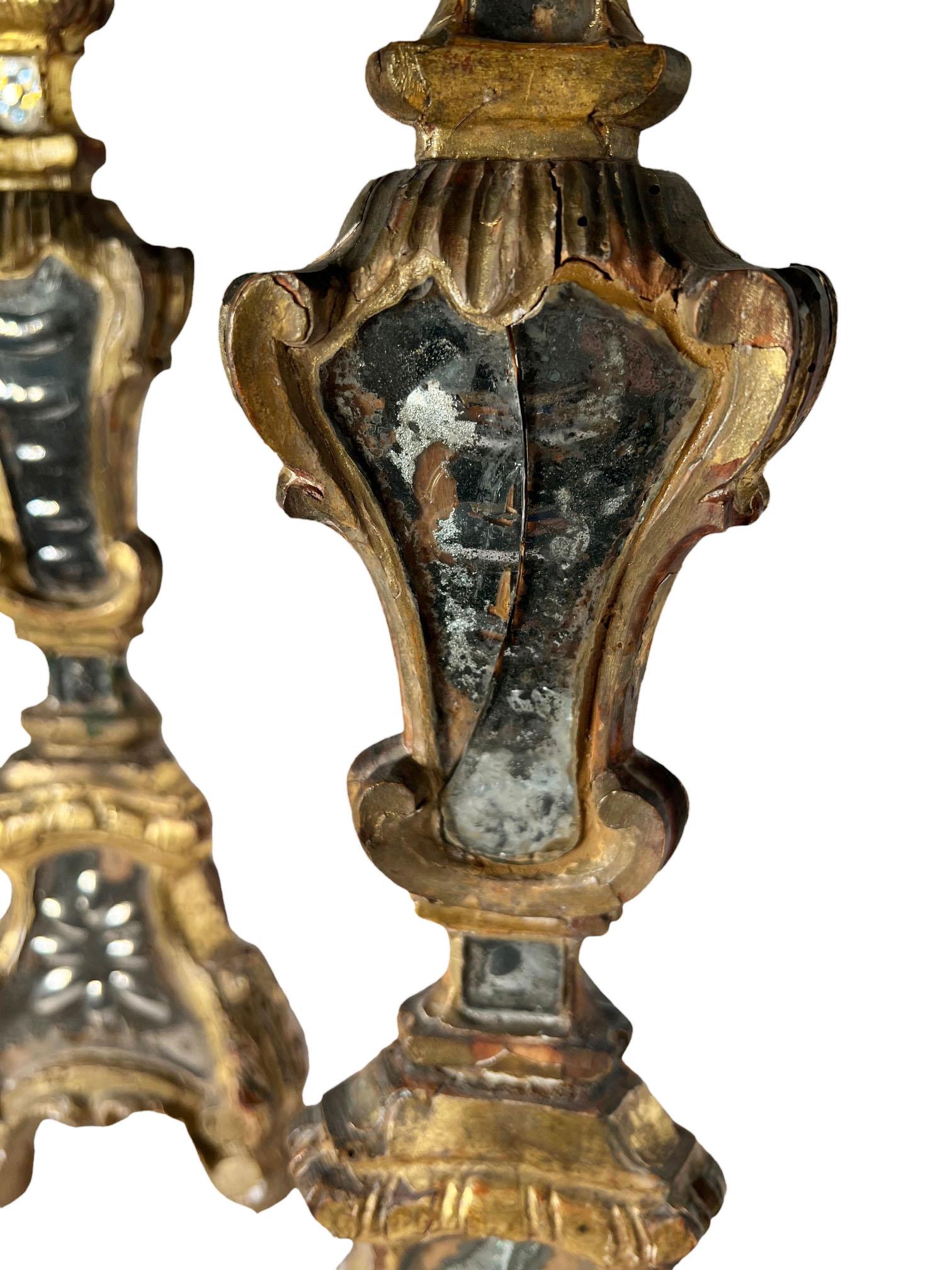 Italian Candlesticks With Engraved Mirrors  For Sale 1