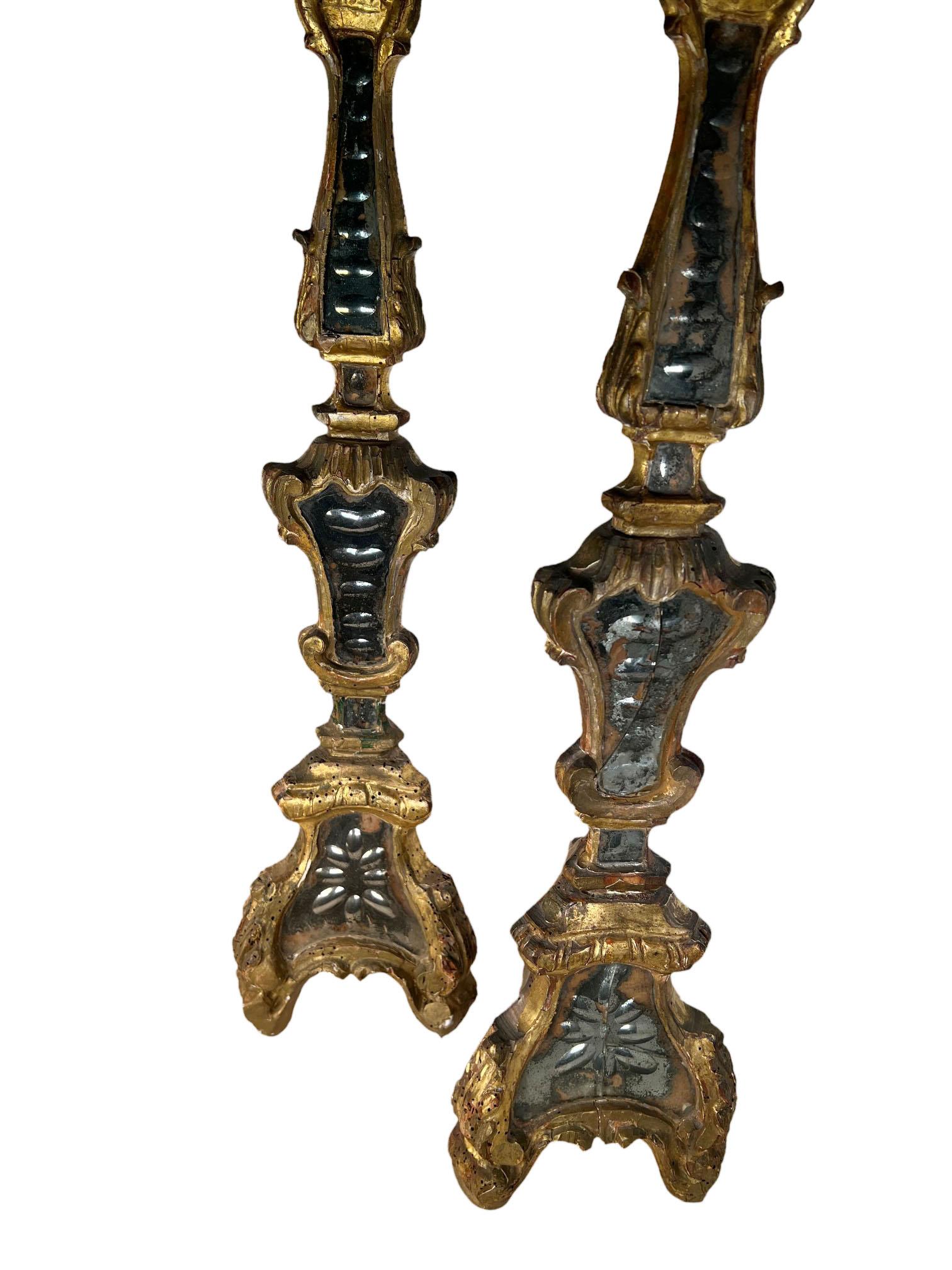 Italian Candlesticks With Engraved Mirrors  For Sale 2