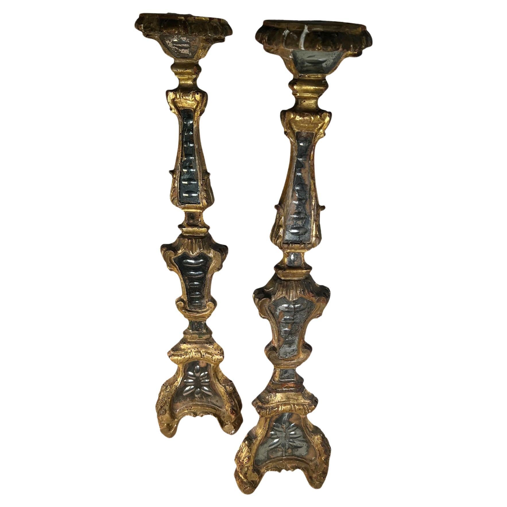 Italian Candlesticks With Engraved Mirrors  For Sale