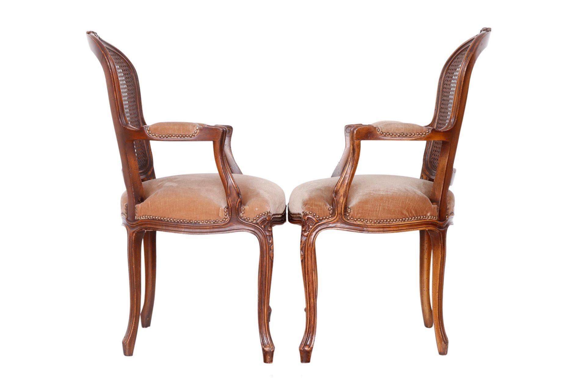 French Provincial Italian Cane Back Fauteuils, a Pair