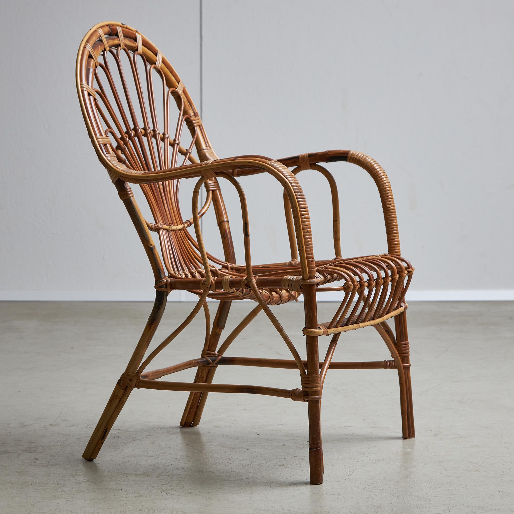 Italienischer Garten-Sessel aus Schilfrohr, 1970er Jahre (Gehstock) im Angebot