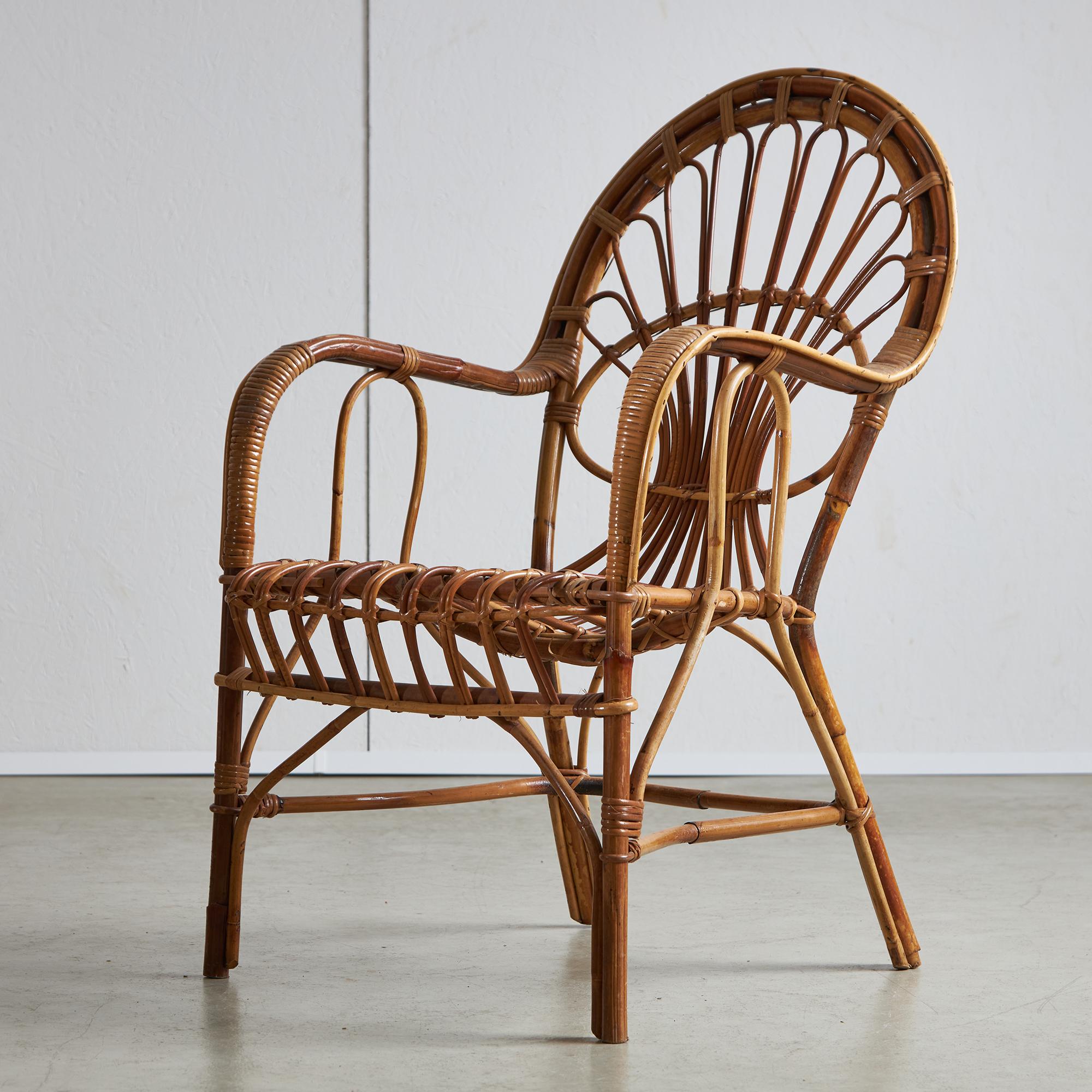Italienischer Garten-Sessel aus Schilfrohr, 1970er Jahre im Angebot 1