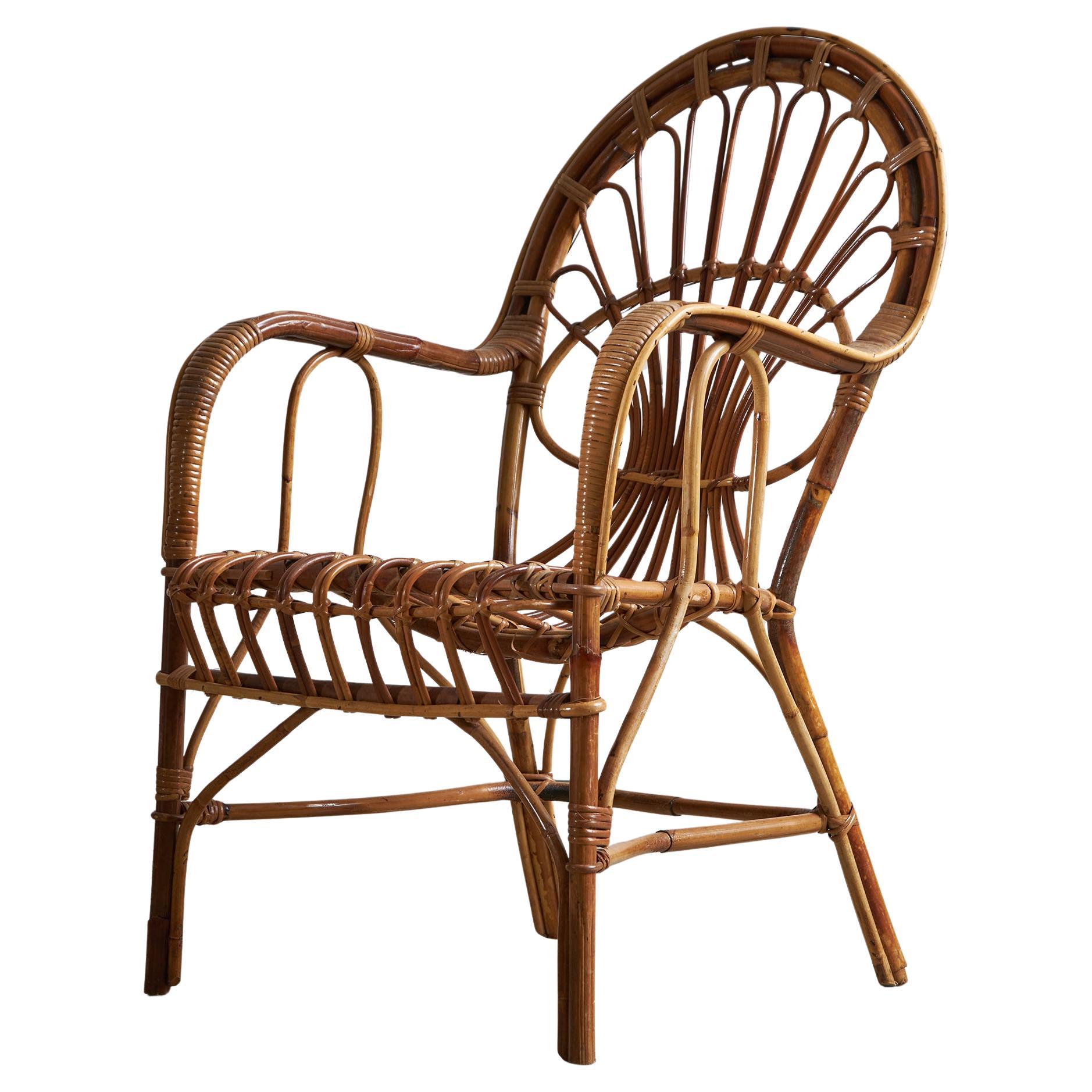 Sillón italiano de jardín de caña, años 70 en venta
