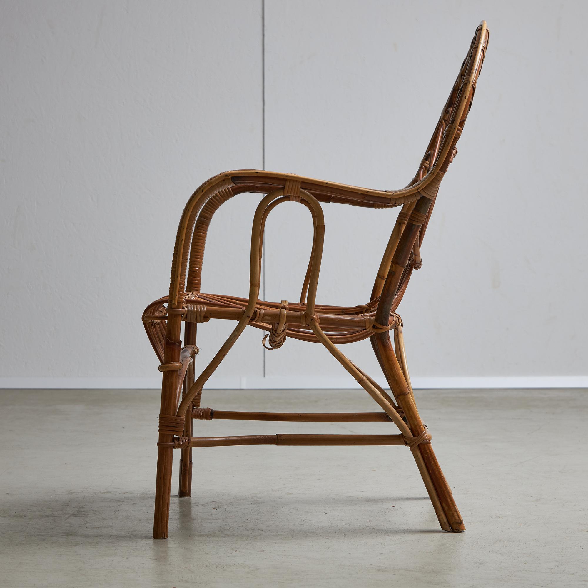 Late 20th Century Italian Cane Garden Armchair