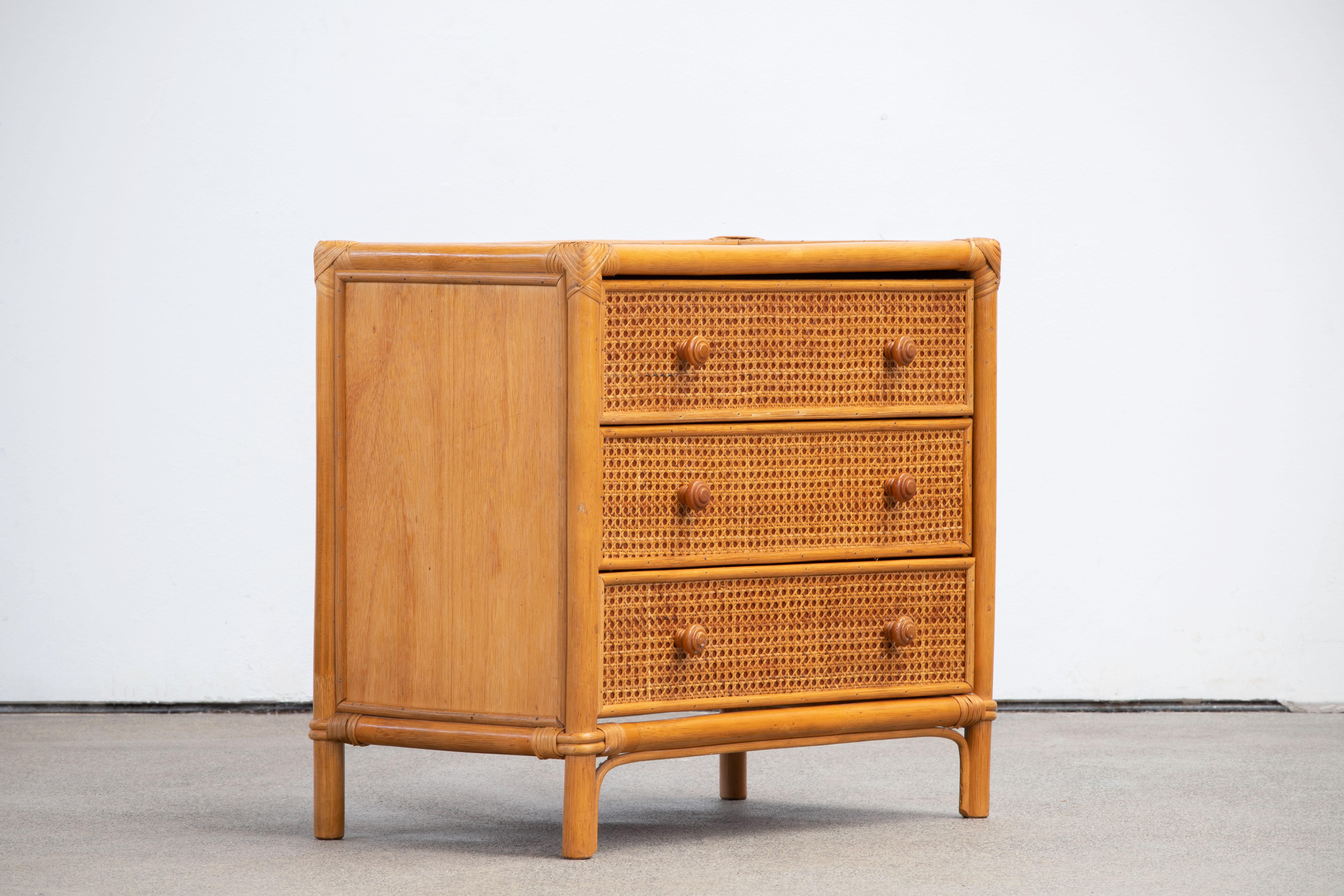 Campaign Italian Cane Organic Modern Pedestal Chest of Drawers