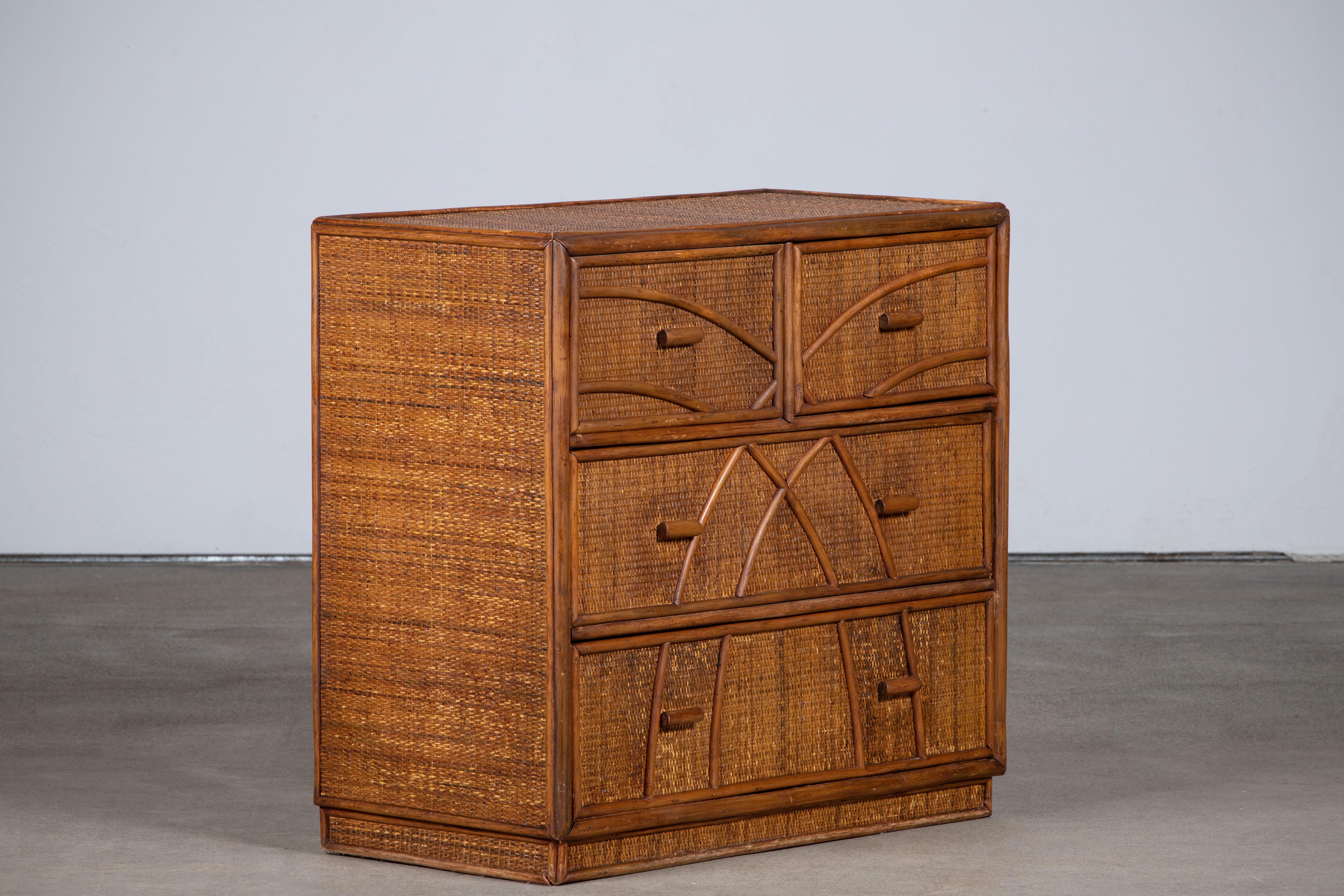 Italian Cane Organic Modern Pedestal Chest of Drawers In Good Condition For Sale In Wiesbaden, DE