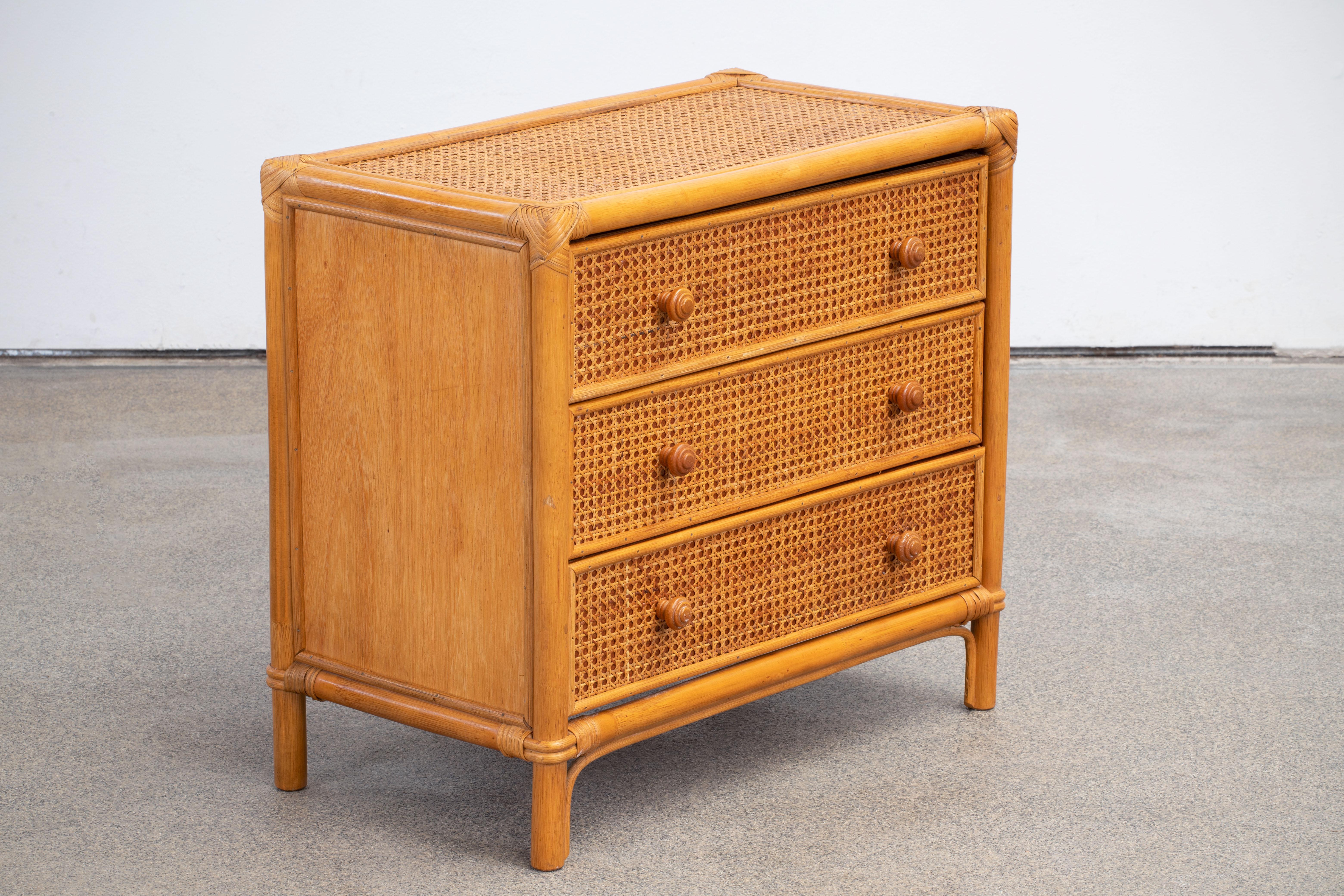 Italian Cane Organic Modern Pedestal Chest of Drawers In Good Condition In Wiesbaden, DE