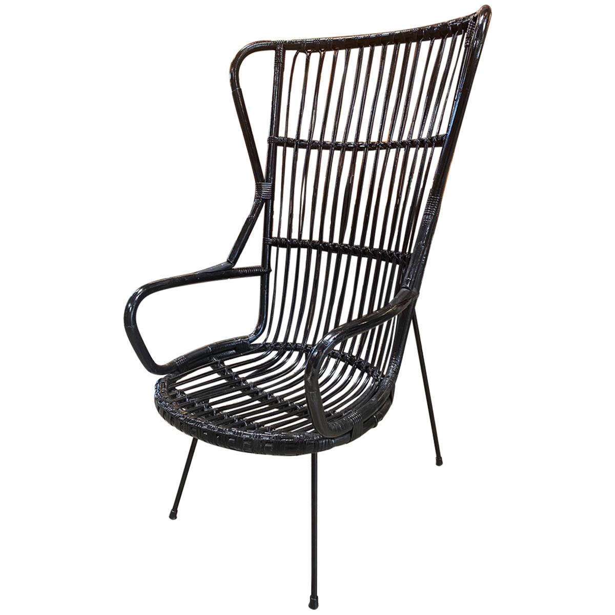 Fauteuil italien canné attribué à Lio Carminati, années 1950 en vente