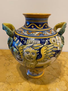 Italian Cantagalli Polychrome Majolica Vase, Late 19th Century