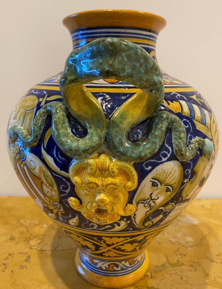 Painted Italian Cantagalli Polychrome Majolica Vase, Late 19th Century For Sale
