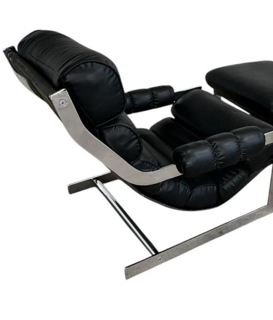 Late 20th Century Italian Cantilever Chrome Lounge Chair and Ottoman, 1970 For Sale