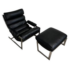 Italian Cantilever Chrome Lounge Chair and Ottoman, 1970