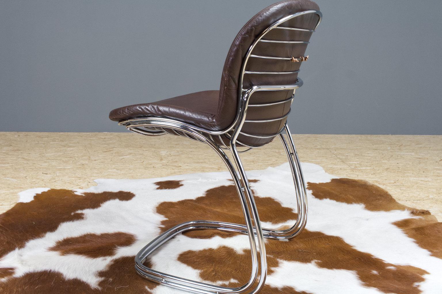 Italian Cantilever Dining Chair in Leather by Gastone Rinaldi for RIMA, 1970s For Sale 5