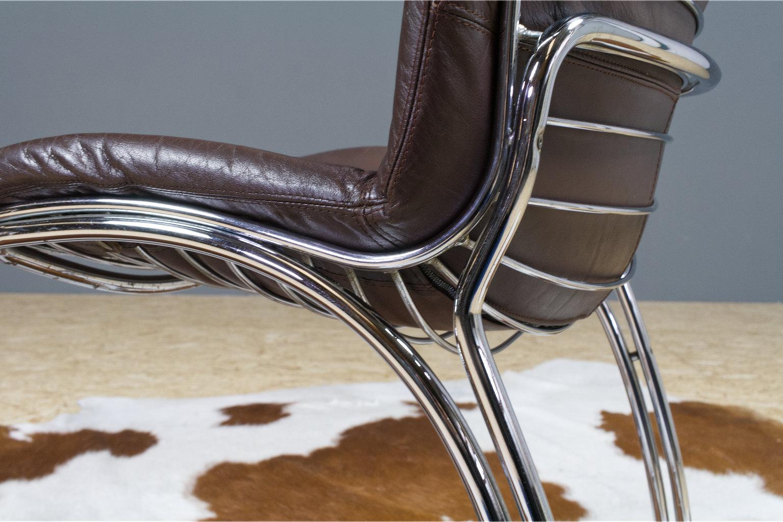 Italian Cantilever Dining Chair in Leather by Gastone Rinaldi for RIMA, 1970s For Sale 6