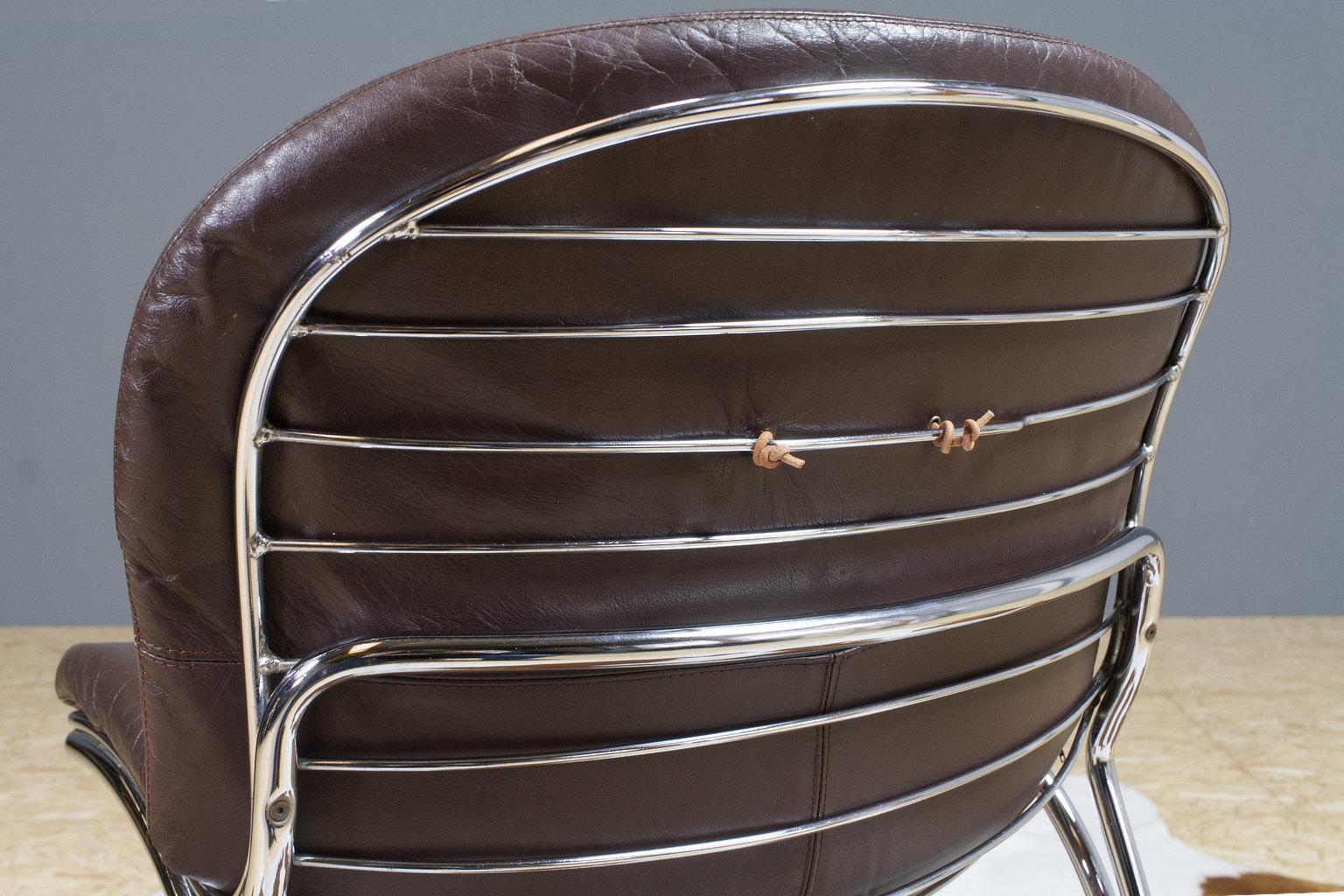 Italian Cantilever Dining Chair in Leather by Gastone Rinaldi for RIMA, 1970s For Sale 7