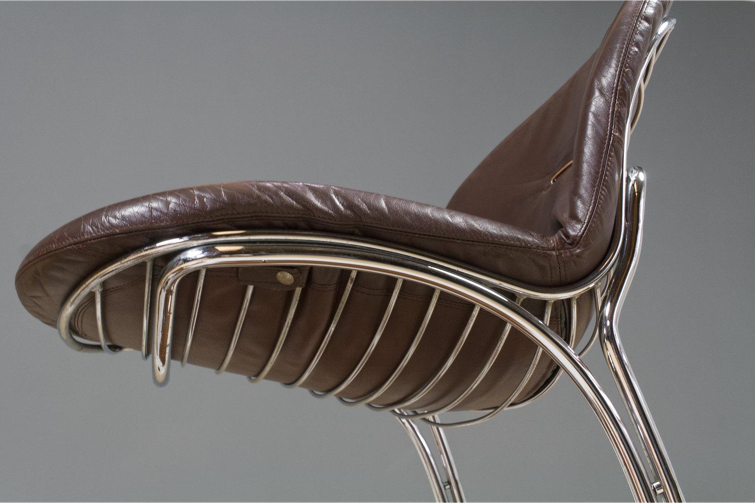Italian Cantilever Dining Chair in Leather by Gastone Rinaldi for RIMA, 1970s For Sale 11
