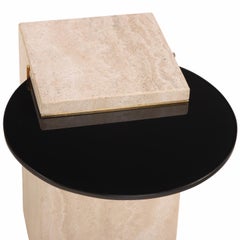 Italian Cantilevered Glass and Travertine Side Table.
