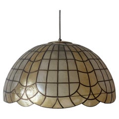 Italian Capiz Shell Pendant Light with Scalloped Shade, circa 1970s