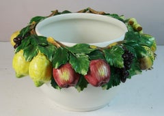 Italian Capo DiMonte Hand-Painted Fruit Covered Bowl, Ceramic, 1960, Naples