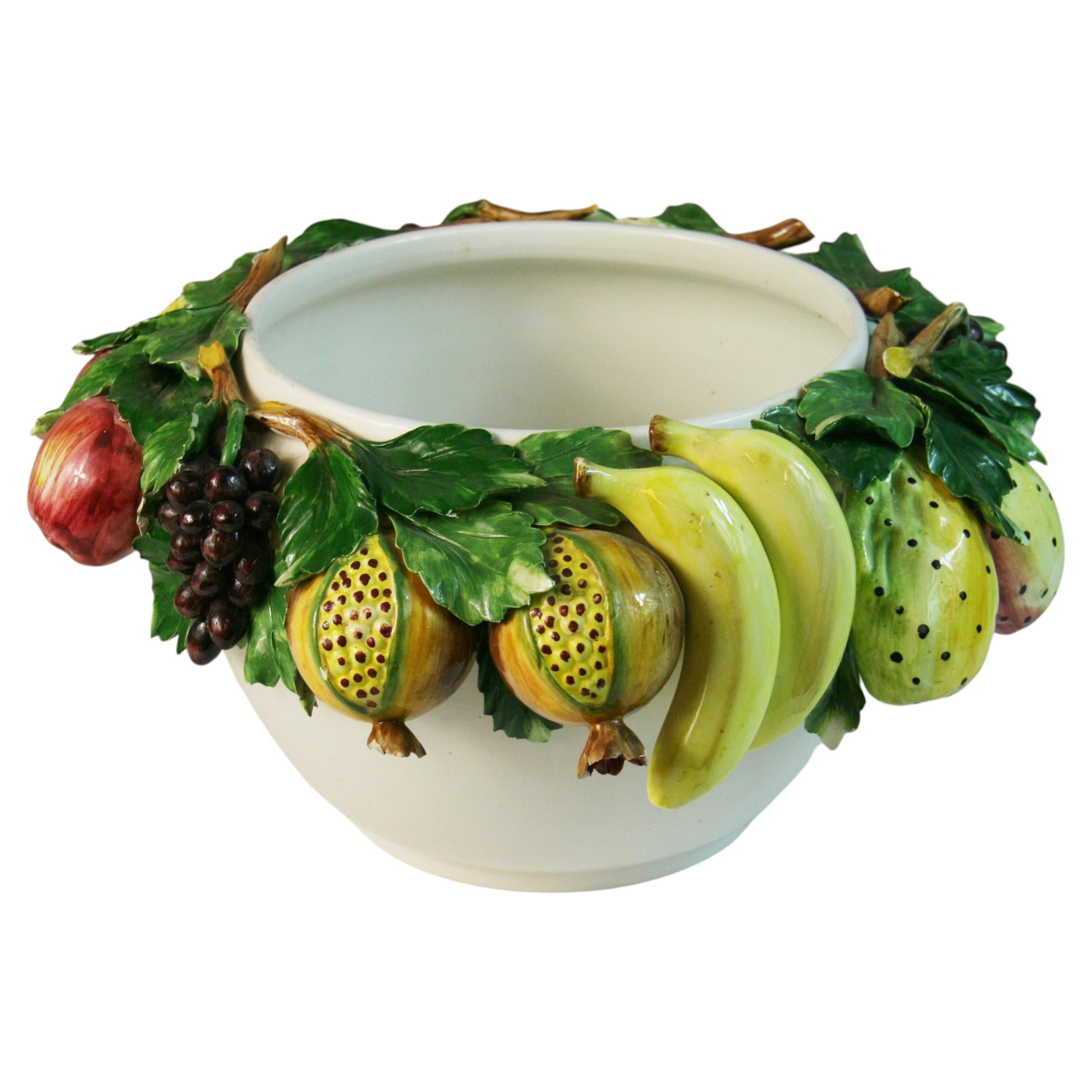 Italian Capo DiMonte Hand-Painted Fruit Covered Bowl, Ceramic