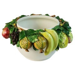 Italian Capo DiMonte Hand-Painted Fruit Covered Bowl, Ceramic, 1960, Naples