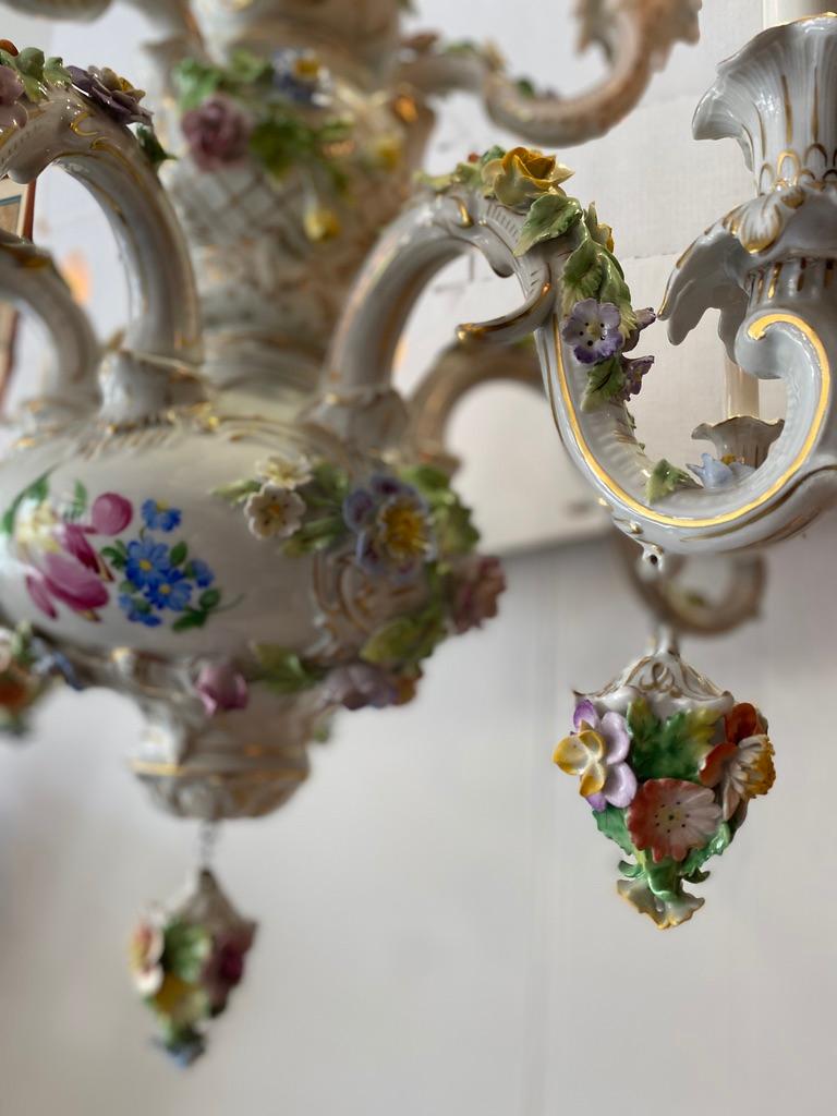 Cast Italian CapoDiMonte Chandelier Rococo Porcelain, Late 19th Century For Sale