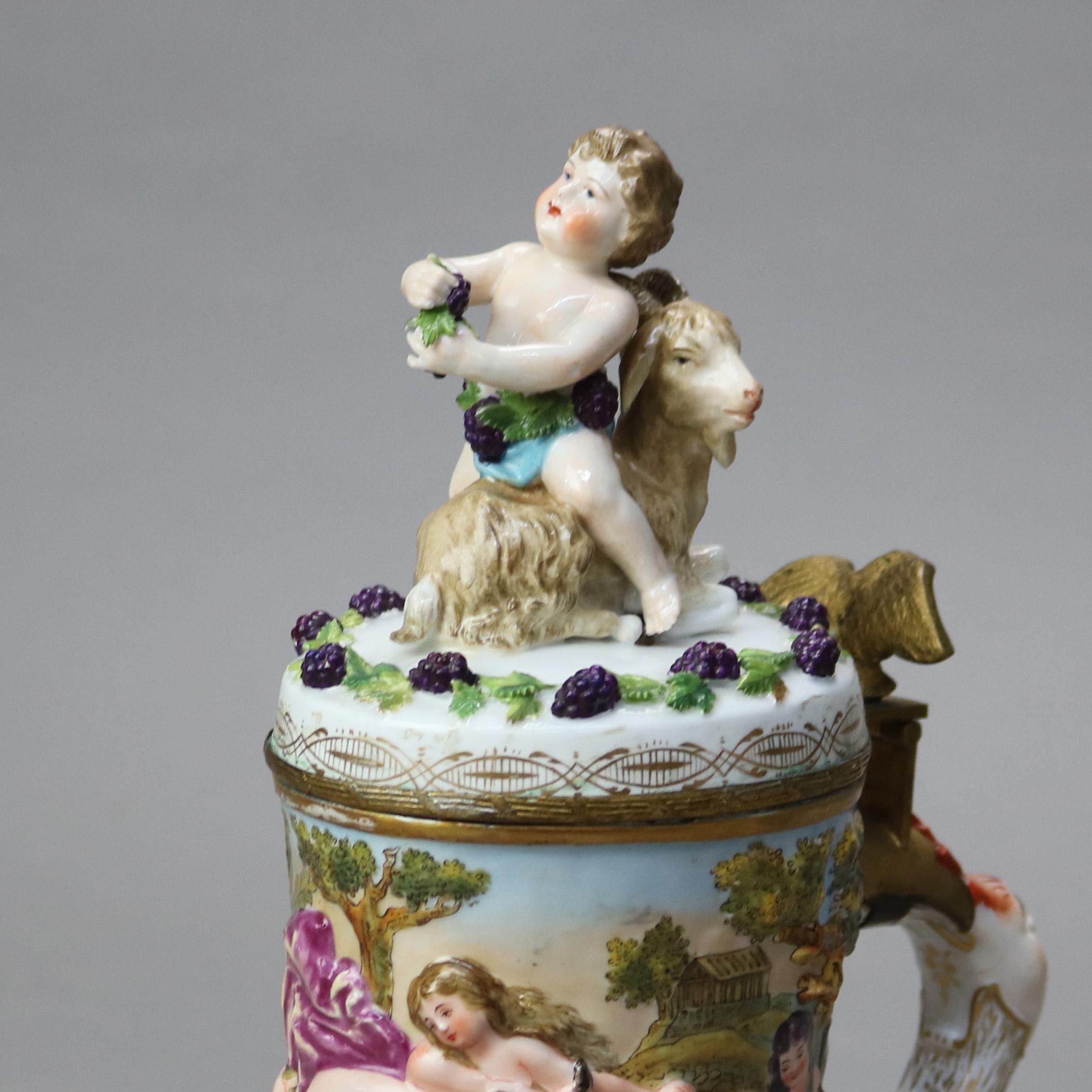 Antique Italian Capodimonte Porcelain & Bronze Stein with Classical Figures C1890

Measures - 10 3/4