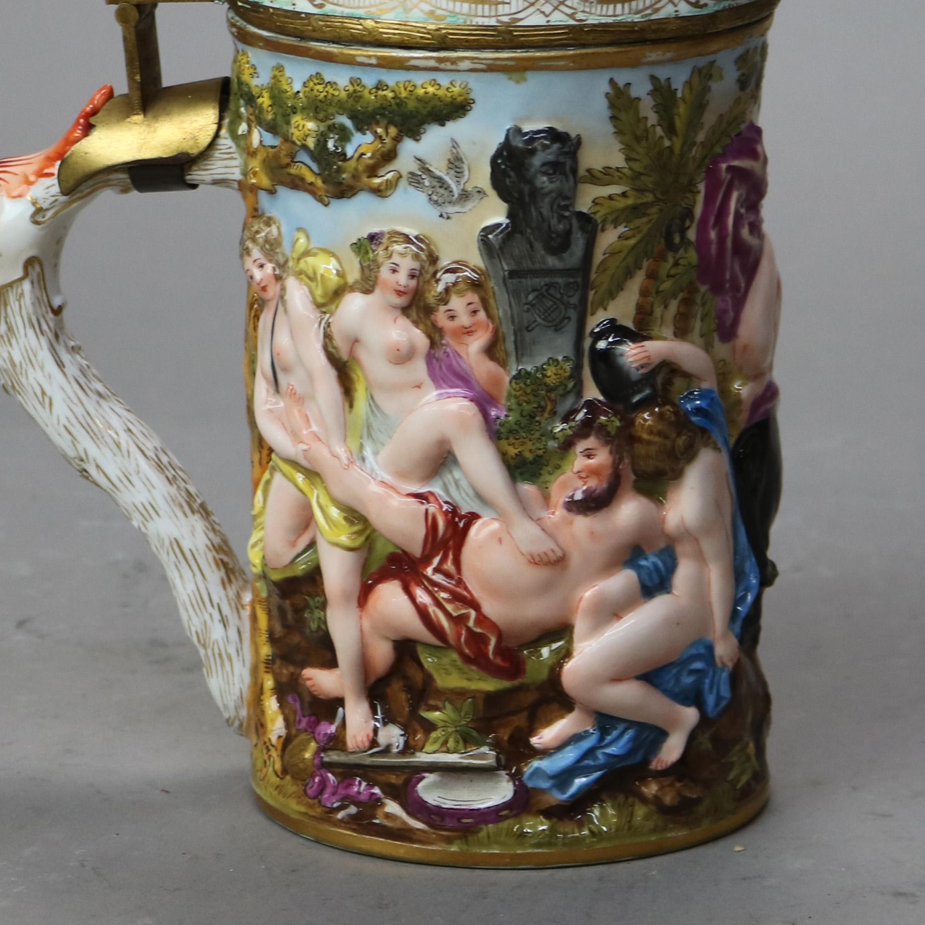 Italian Capodimonte Porcelain & Bronze Stein with Classical Figures C1890 In Good Condition In Big Flats, NY