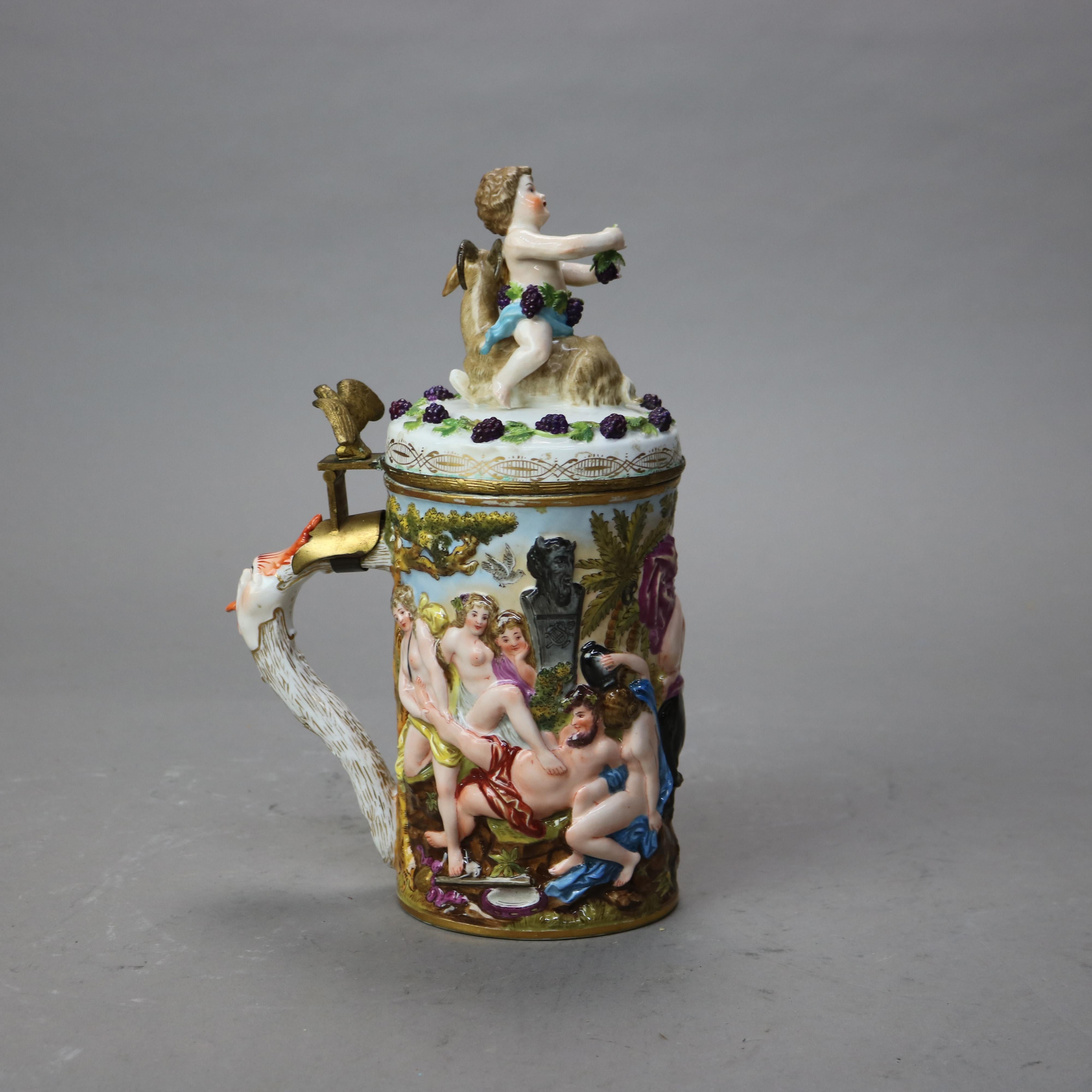 19th Century Italian Capodimonte Porcelain & Bronze Stein with Classical Figures C1890
