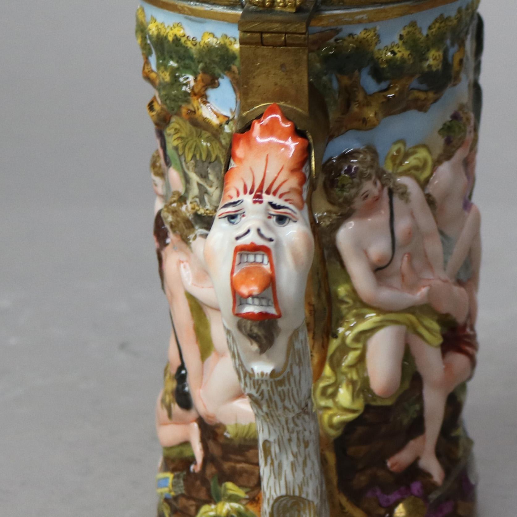 Italian Capodimonte Porcelain & Bronze Stein with Classical Figures C1890 1