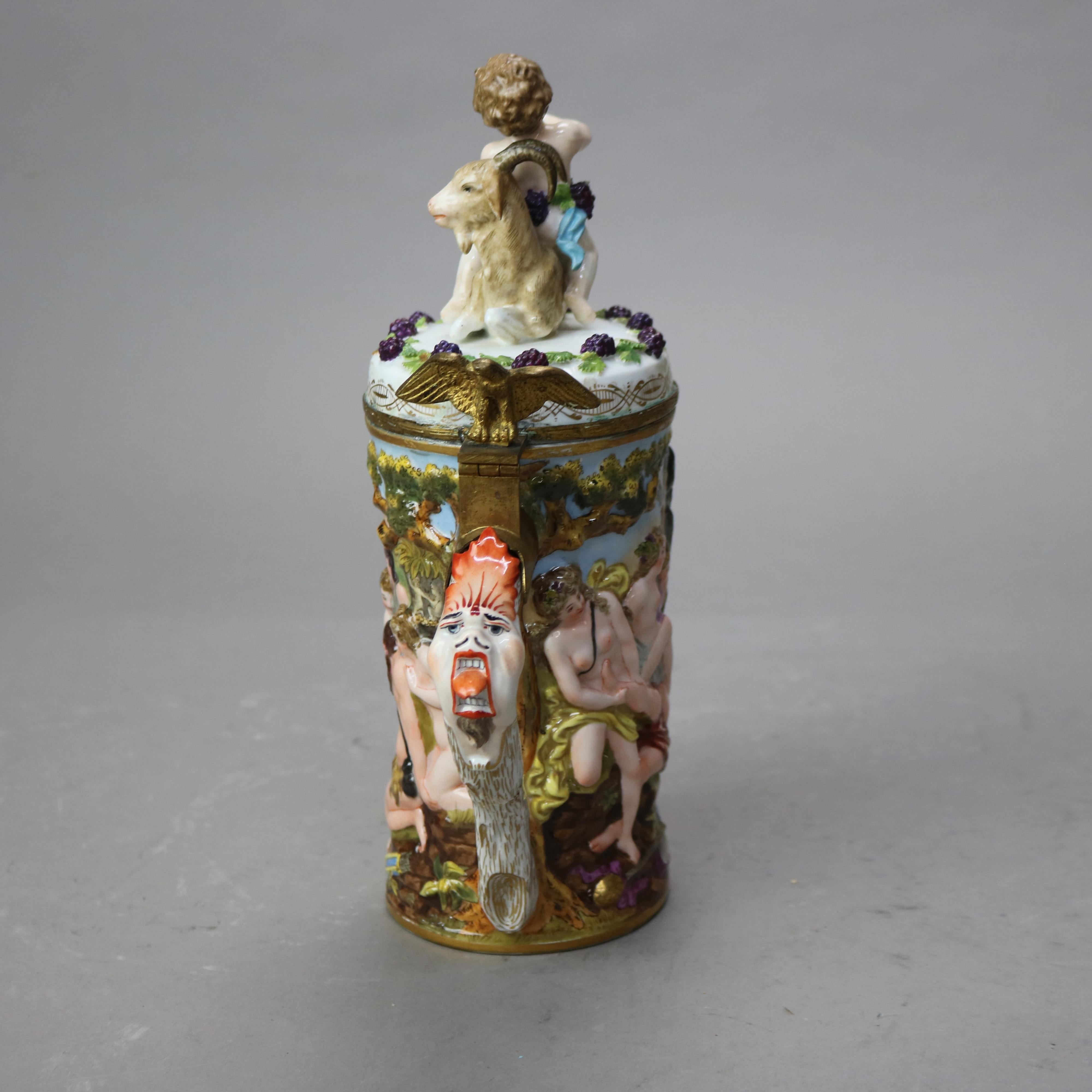 Italian Capodimonte Porcelain & Bronze Stein with Classical Figures C1890 2