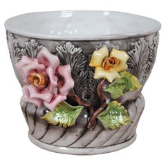 Italienisch Capodimonte Porzellan Rose Pflanzer Jardiniere Blumentopf Cachepot 11"
