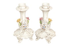 Italian Capodimonte Style Ceramic Candlestick Holders, a Pair