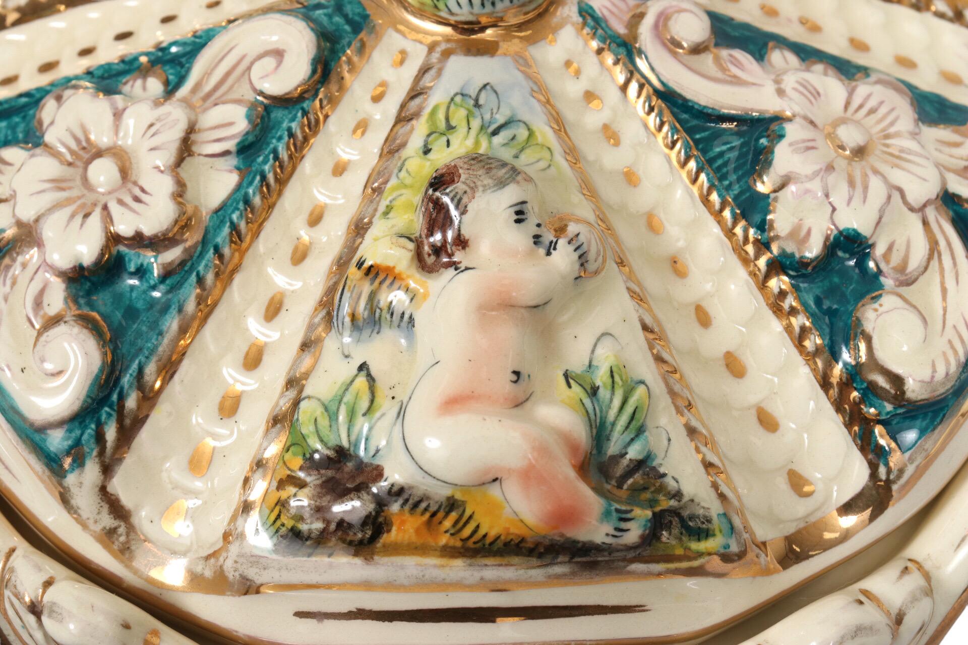 Italian Capodimonte Style Ceramic Lidded Bowl For Sale 1