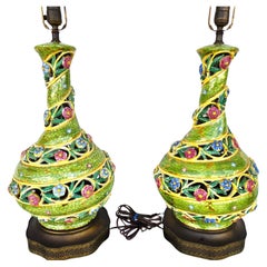 Italian Capodimonte Table Lamps Vintage Pair