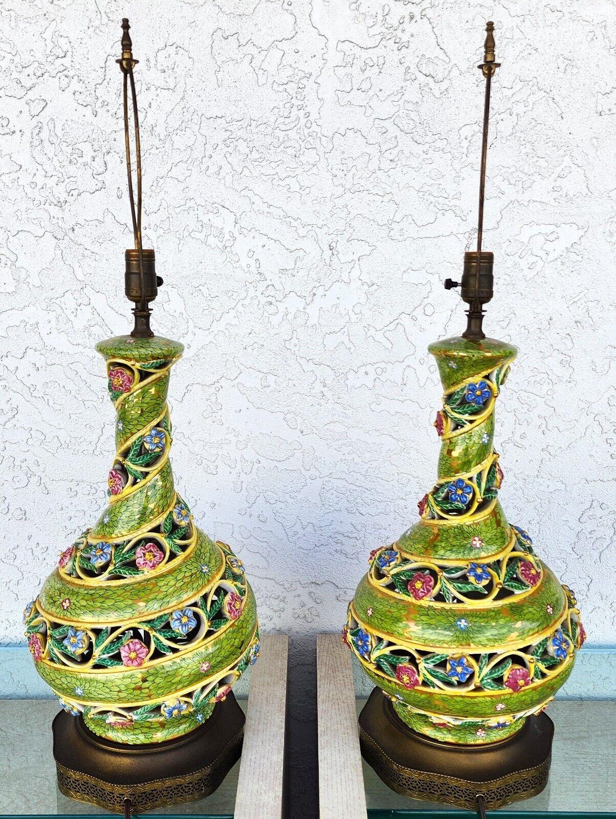 Italian Capodimonte Table Lamps Vintage Pair 1