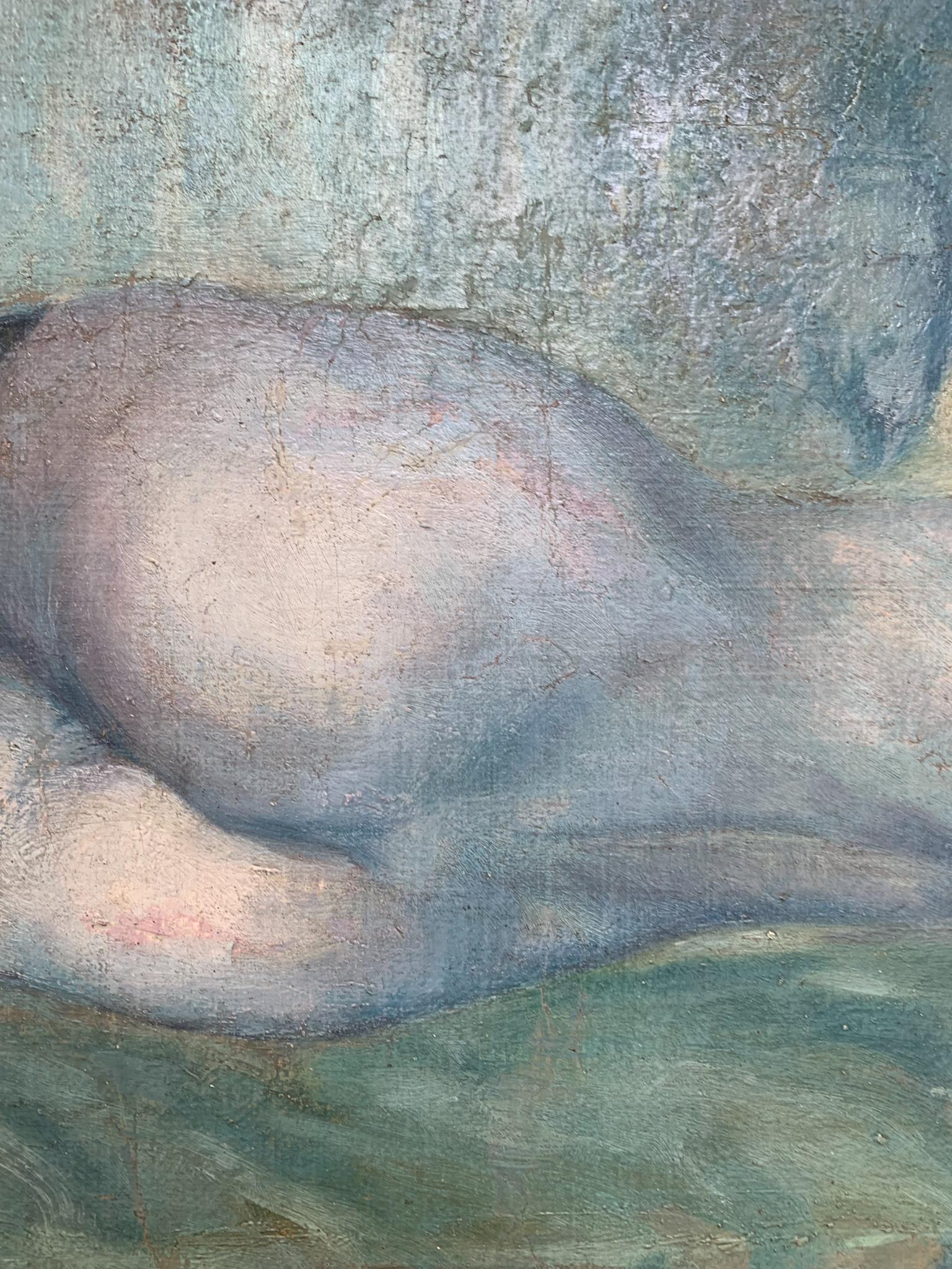 Italian Capoletto Oil Painting on Canvas of a Lady Lying Early 20th Century 2