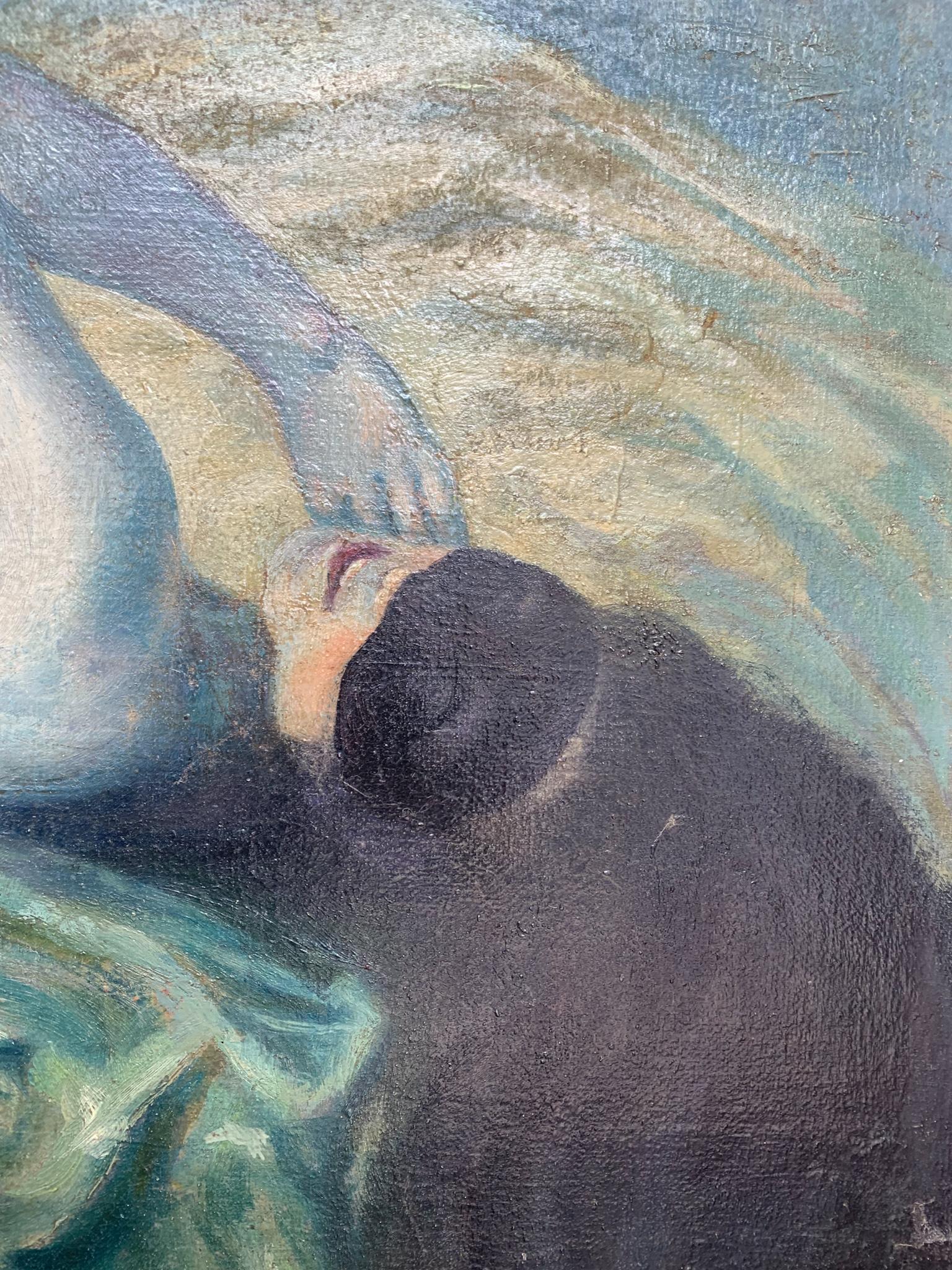 Italian Capoletto Oil Painting on Canvas of a Lady Lying Early 20th Century 3