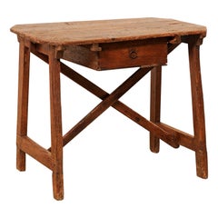 Antique Italian "Capretta" Table or Smaller-Size Desk with Drawer, 19th Century