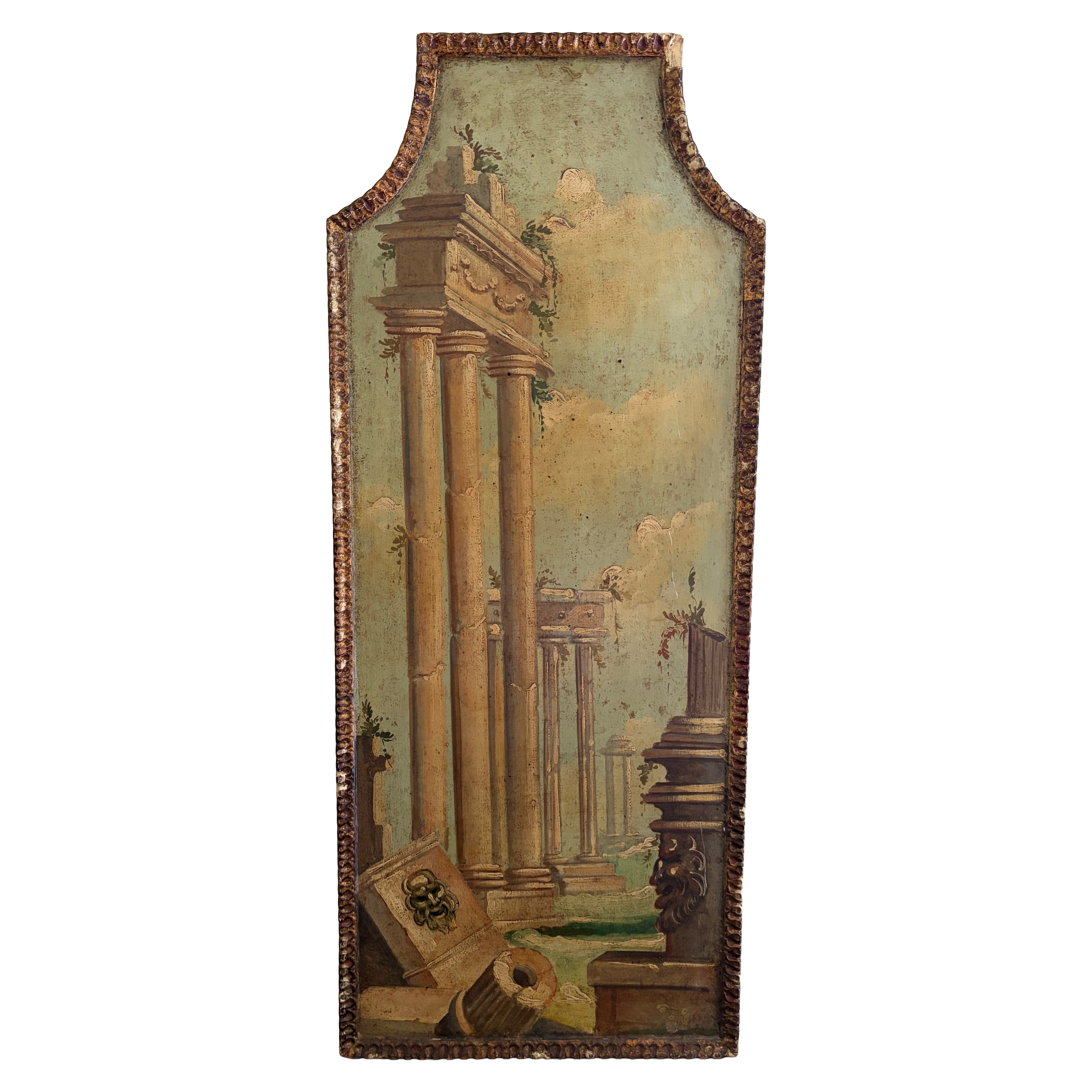Tableau de paysage italien Capriccio avec ruines classiques dans un cadre doré façonné