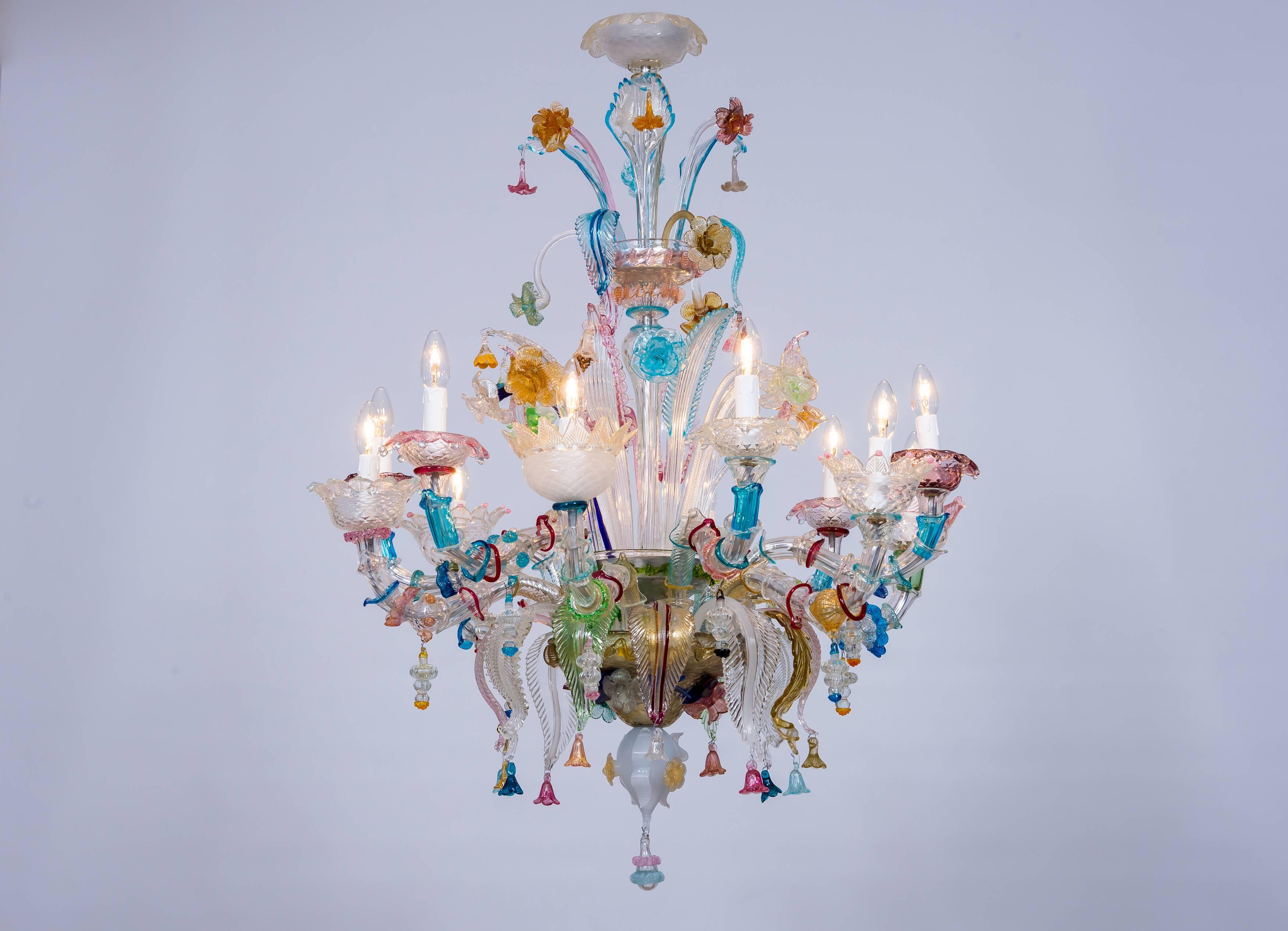 Italian Multicolored Ca' Rezzonico Chandelier, in blown Murano Glass, 1950s 3