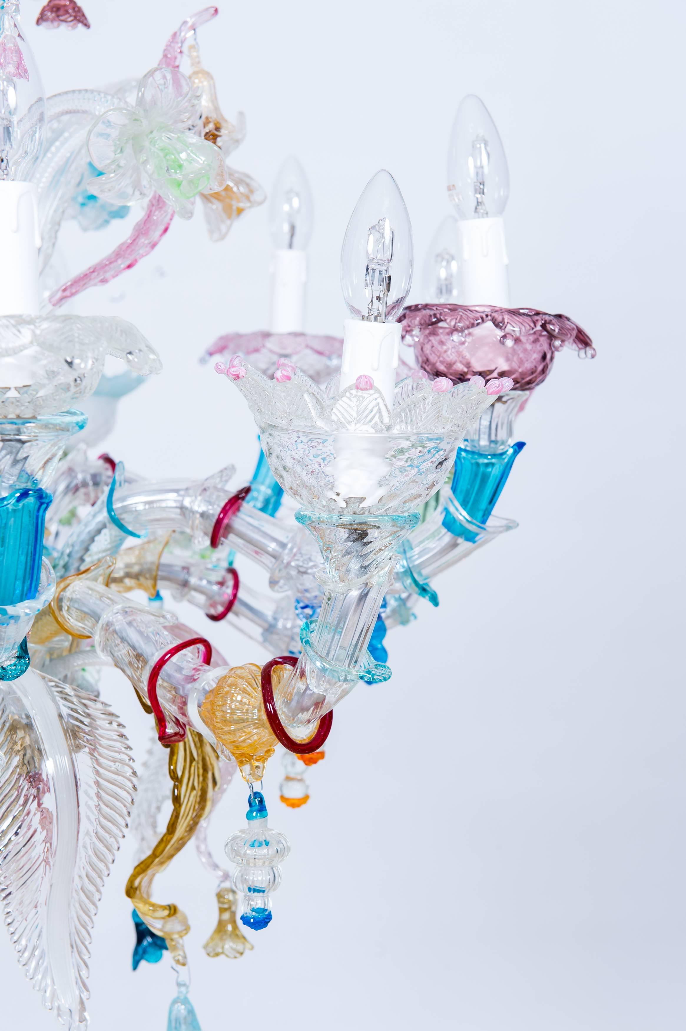 Hand-Crafted Italian Multicolored Ca' Rezzonico Chandelier, in blown Murano Glass, 1950s