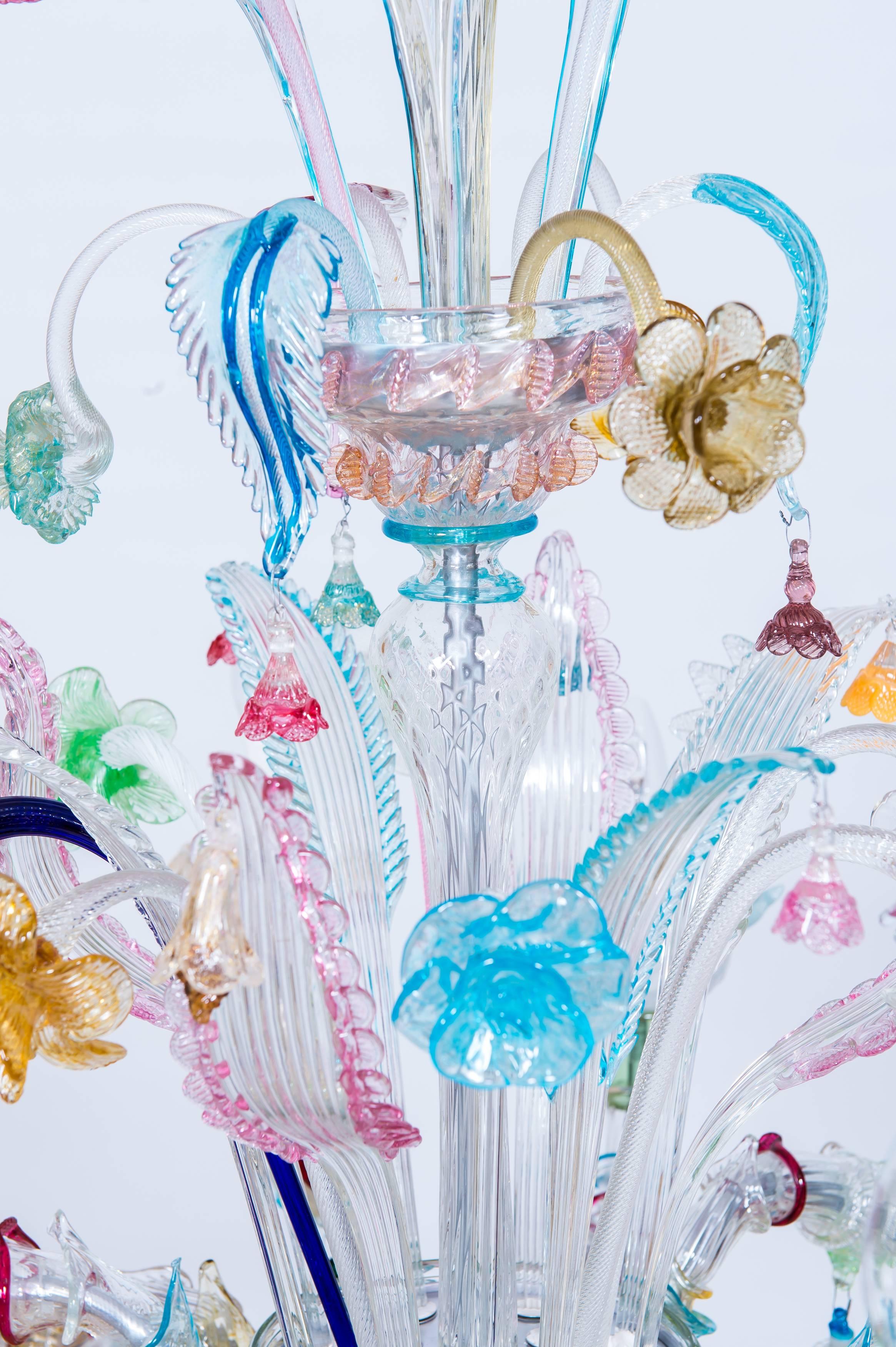 Italian Multicolored Ca' Rezzonico Chandelier, in blown Murano Glass, 1950s 1