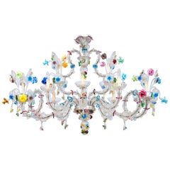 Italian Ca'Rezzonico Gondola Chandelier with Colorful Flowers and Leaves, 1960s