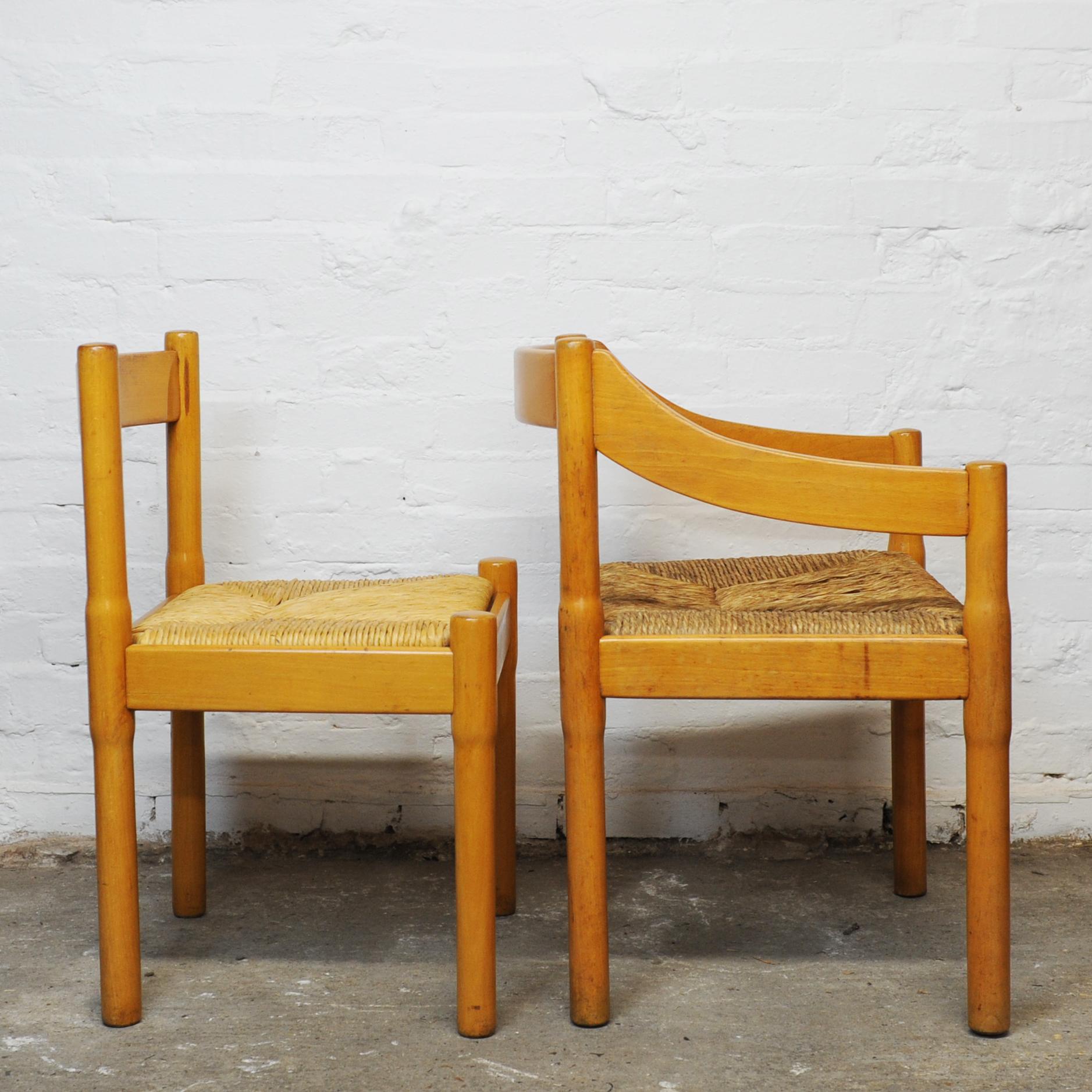 Late 20th Century Italian Carimate Dining Chairs in Beech and Seagrass by Vico Magistretti For Sale