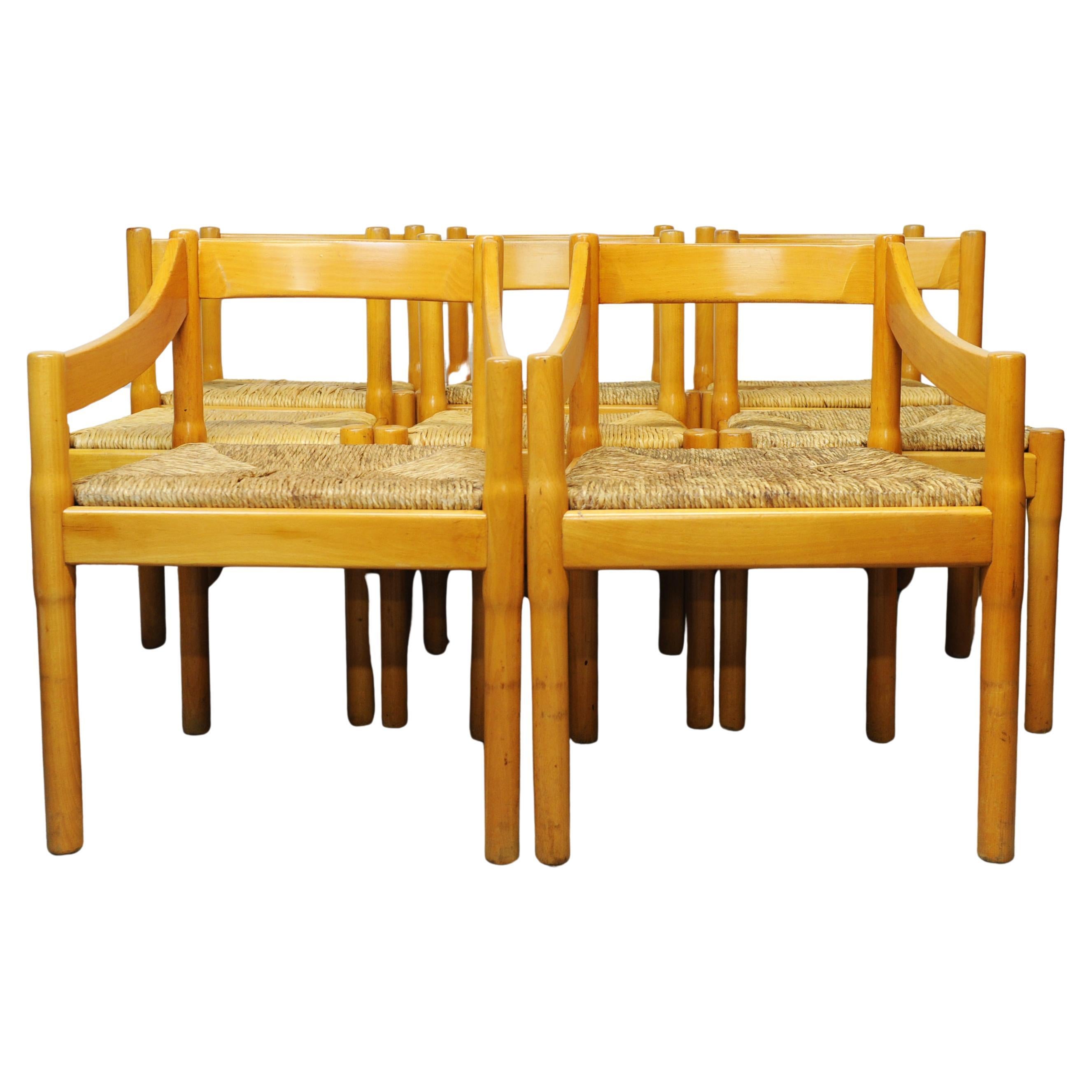Italian Carimate Dining Chairs in Beech and Seagrass by Vico Magistretti For Sale