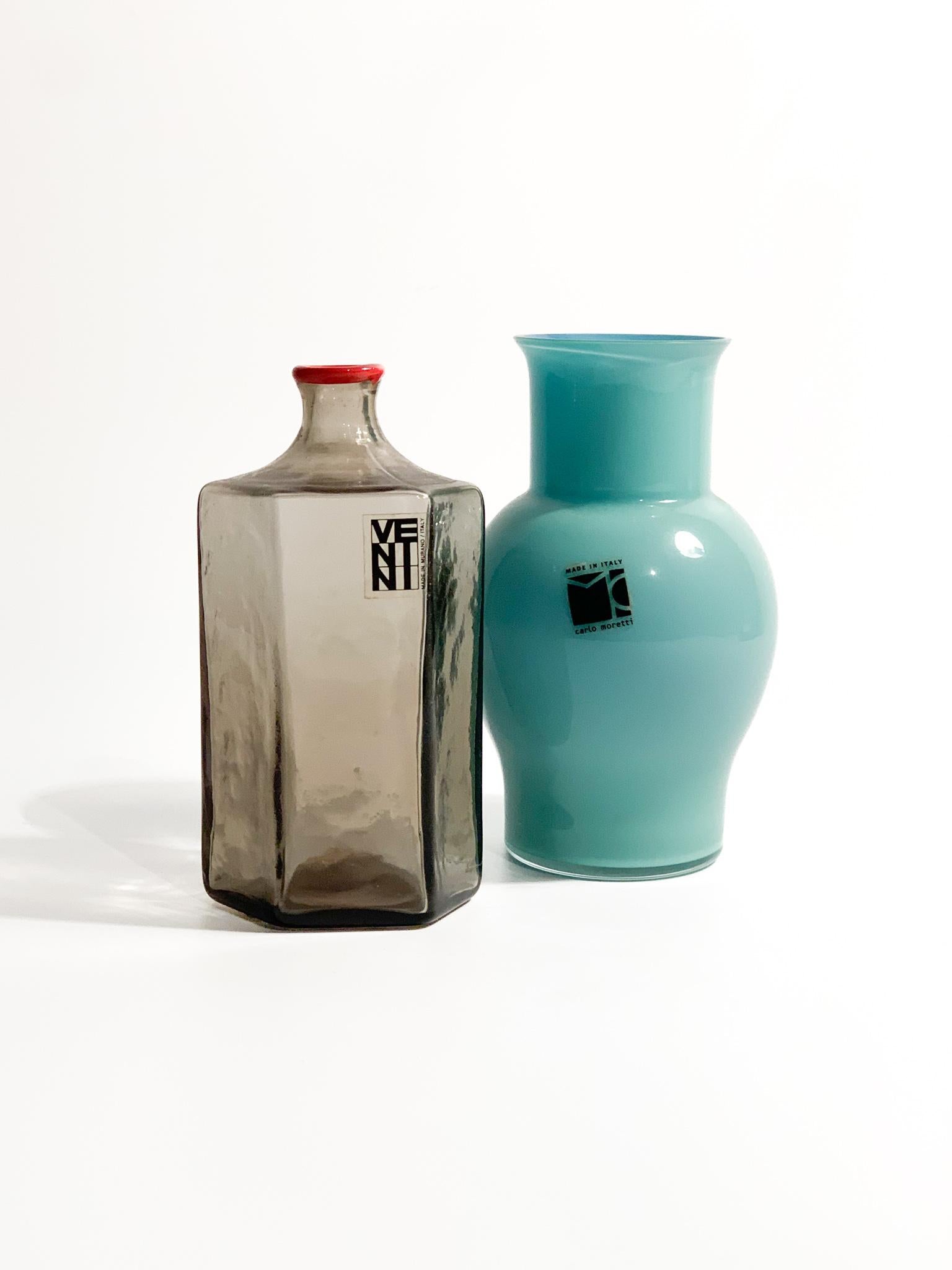 Italian Carlo Moretti Blue Opaline Vase in Murano Glass 1980s In Good Condition In Milano, MI