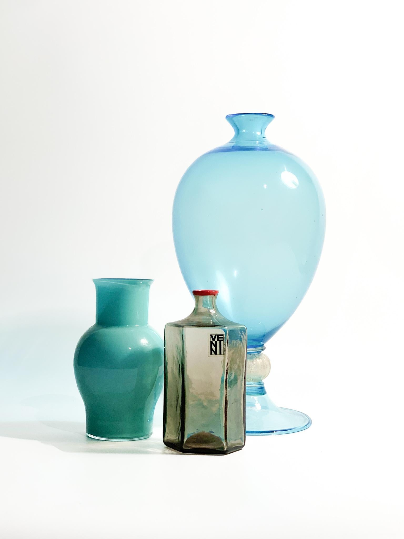 Italian Carlo Moretti Blue Opaline Vase in Murano Glass 1980s 1