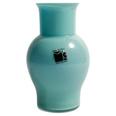 Italian Carlo Moretti Blue Opaline Vase in Murano Glass 1980s